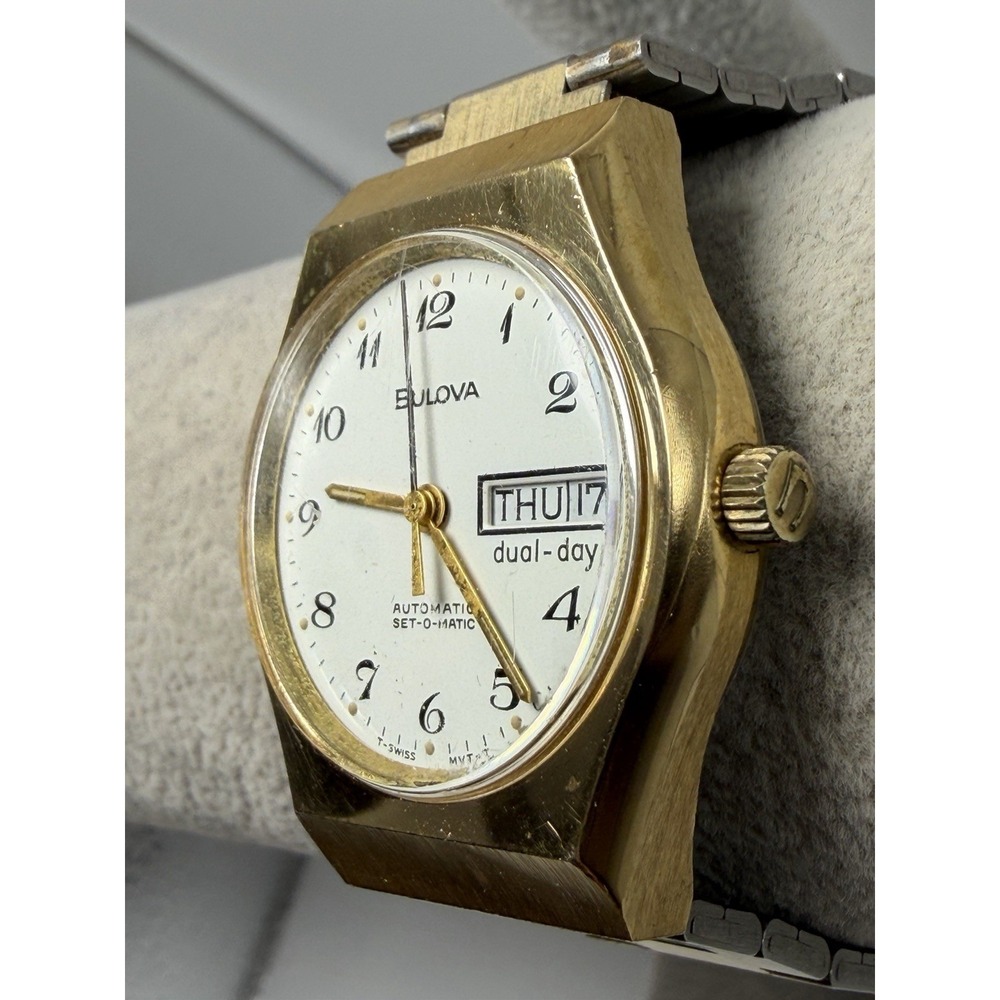 Bulova‎ Set-O-Matic Dual-Day Automatic Mens Watch 34MM 7" 1977 Working Gold Tone - Picture 2 of 9